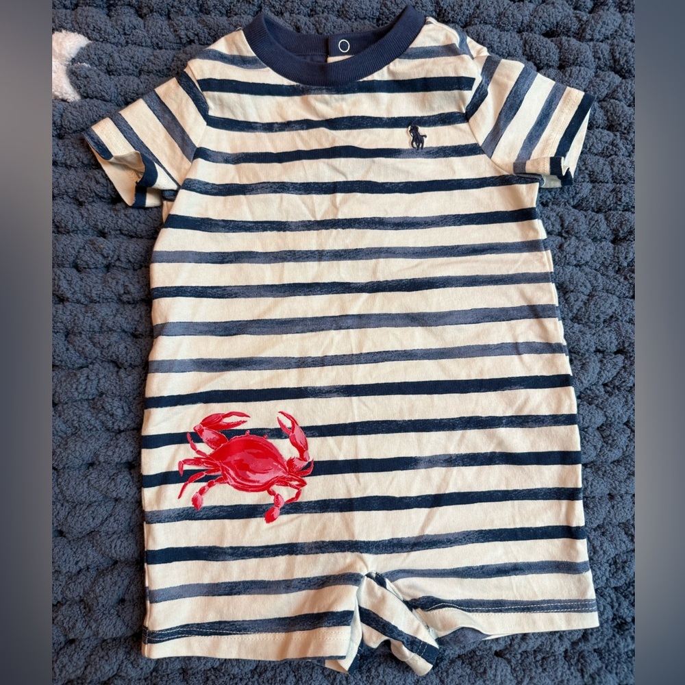 Polo by Ralph Lauren Navy and White Striped Kids One Piece